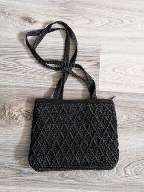 Y2K Crochet‎ Shoulder Bag Purse CHATEAU EUC Black Festival Boho